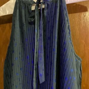 Blue pleated sleeveless dress